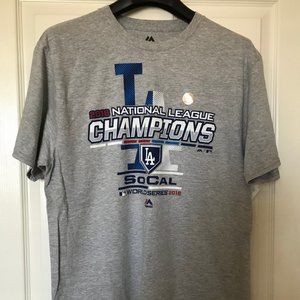 Majestic L Los Angeles Dodgers Grey 2018 NL Champs Locker Room SS T-Shirt NWT
